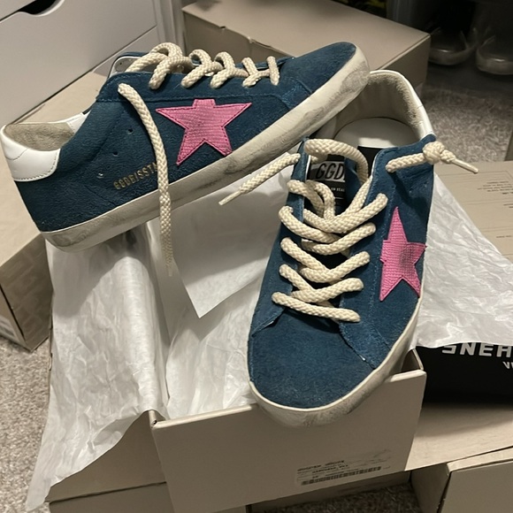 GOLDEN GOOSE Super-Star sneakers in blue suede with a pink star, size 38 - Picture 7 of 8